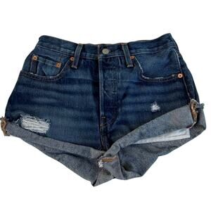 Levi’s Premium  501 High Rise Denim Shorts W25 Distressed Raw Hem Cutoff
